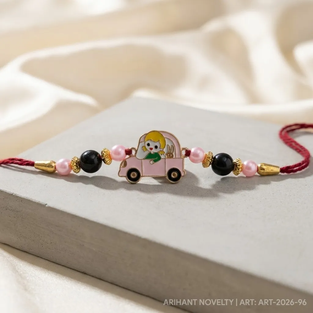 Girl in Pink Car Rakhi – handmade Kids rakhi from Bikaner by Arihant Novelty