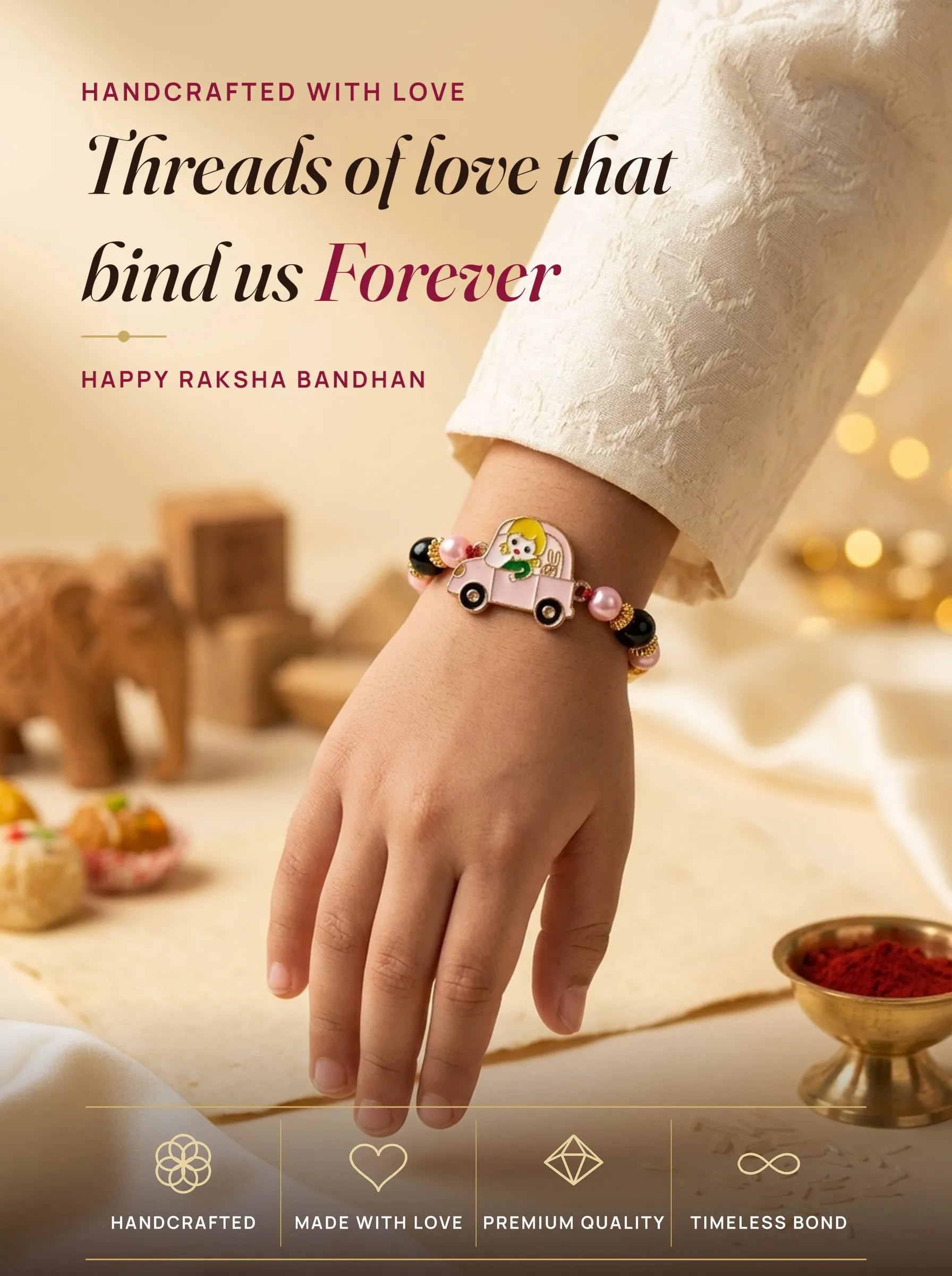 Girl in Pink Car Rakhi – handmade Kids rakhi from Bikaner by Arihant Novelty