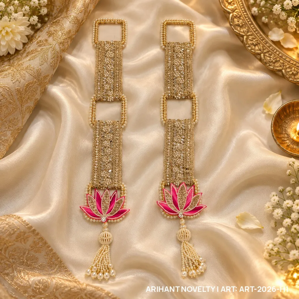 Zari Beaded Lotus Door Hanging Pair – handmade Hangings rakhi from Bikaner by Arihant Novelty