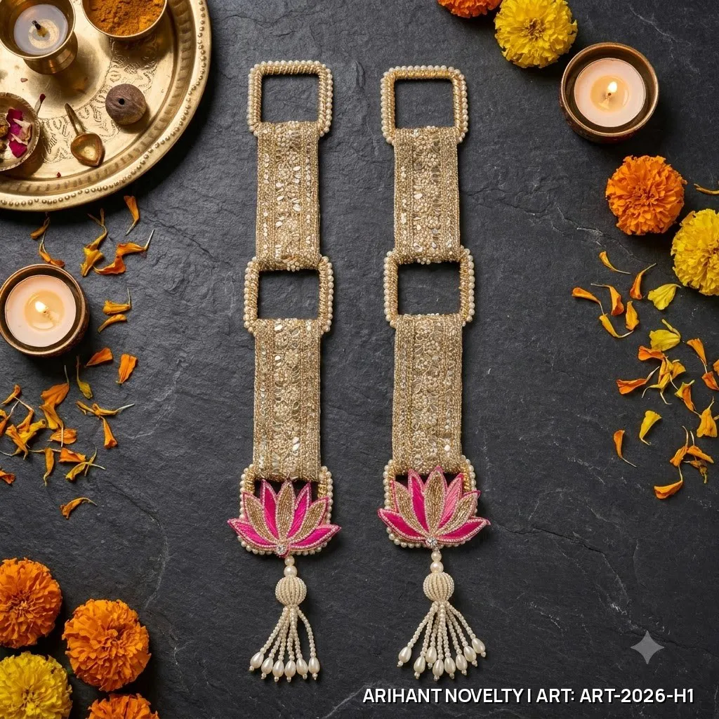 Zari Beaded Lotus Door Hanging Pair – handmade Hangings rakhi from Bikaner by Arihant Novelty