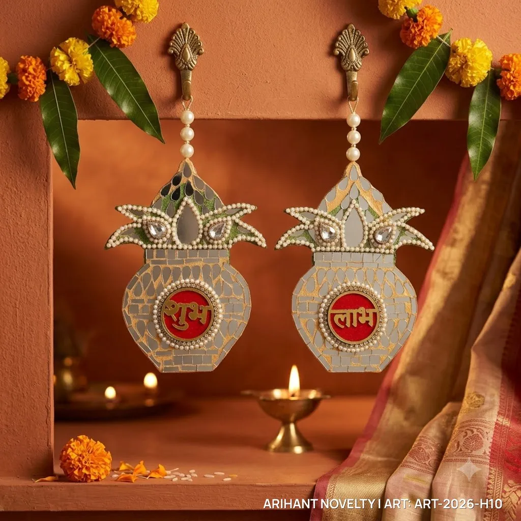 Kalash Mirror Shubh-Labh Door Hanging Pair – handmade Hangings rakhi from Bikaner by Arihant Novelty