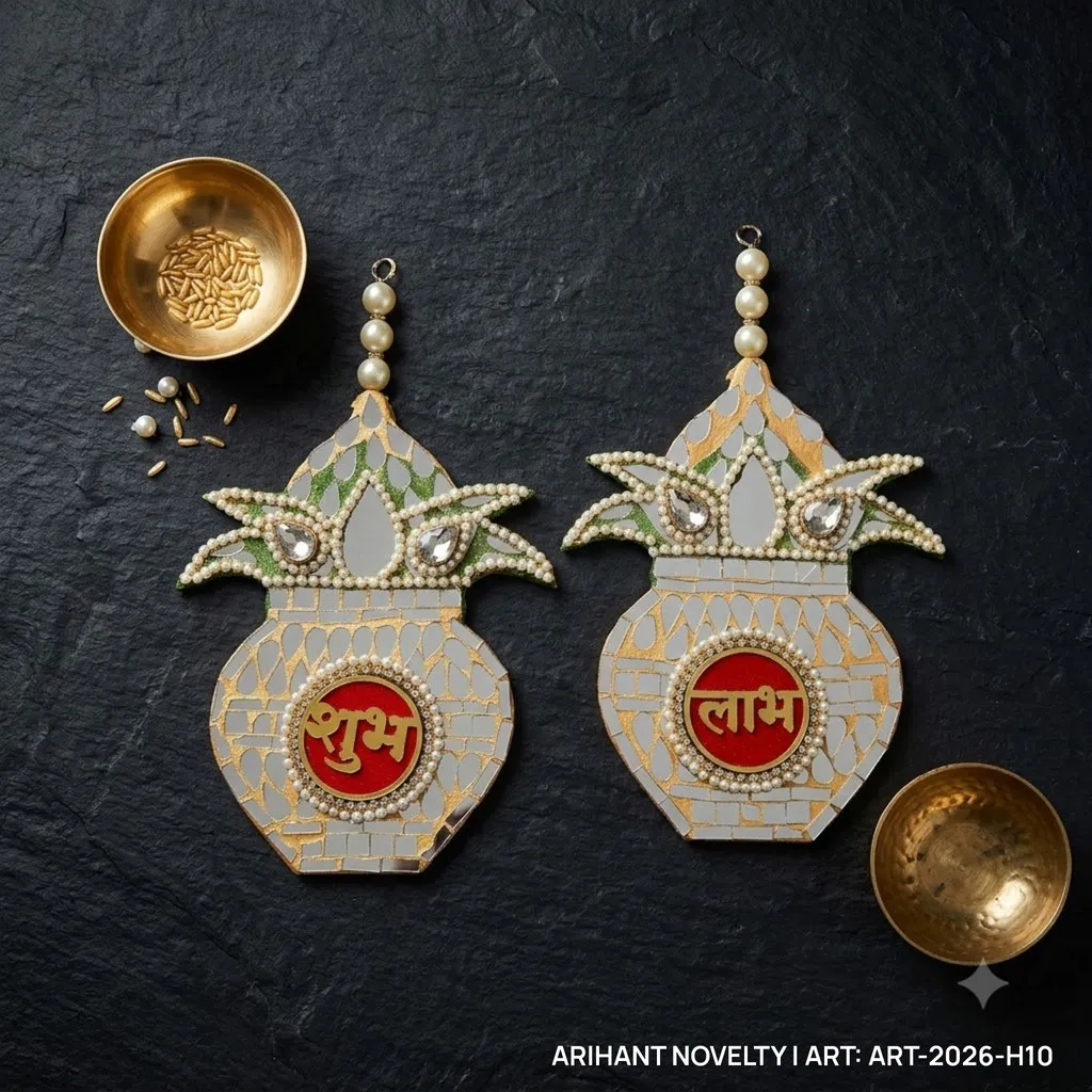 Kalash Mirror Shubh-Labh Door Hanging Pair – handmade Hangings rakhi from Bikaner by Arihant Novelty