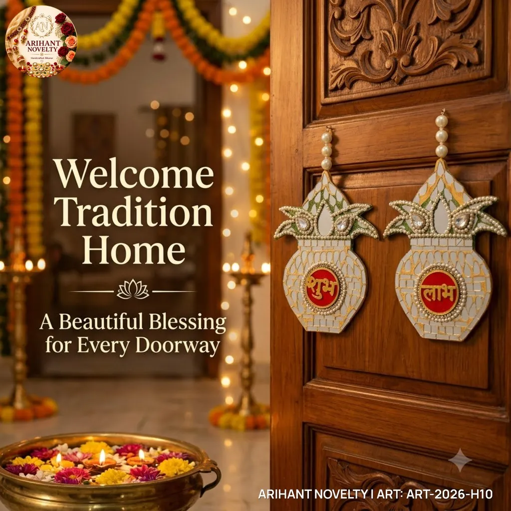 Kalash Mirror Shubh-Labh Door Hanging Pair – handmade Hangings rakhi from Bikaner by Arihant Novelty