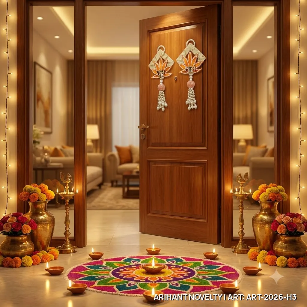 Shubh-Labh Lotus Hanging Pair – handmade Hangings rakhi from Bikaner by Arihant Novelty