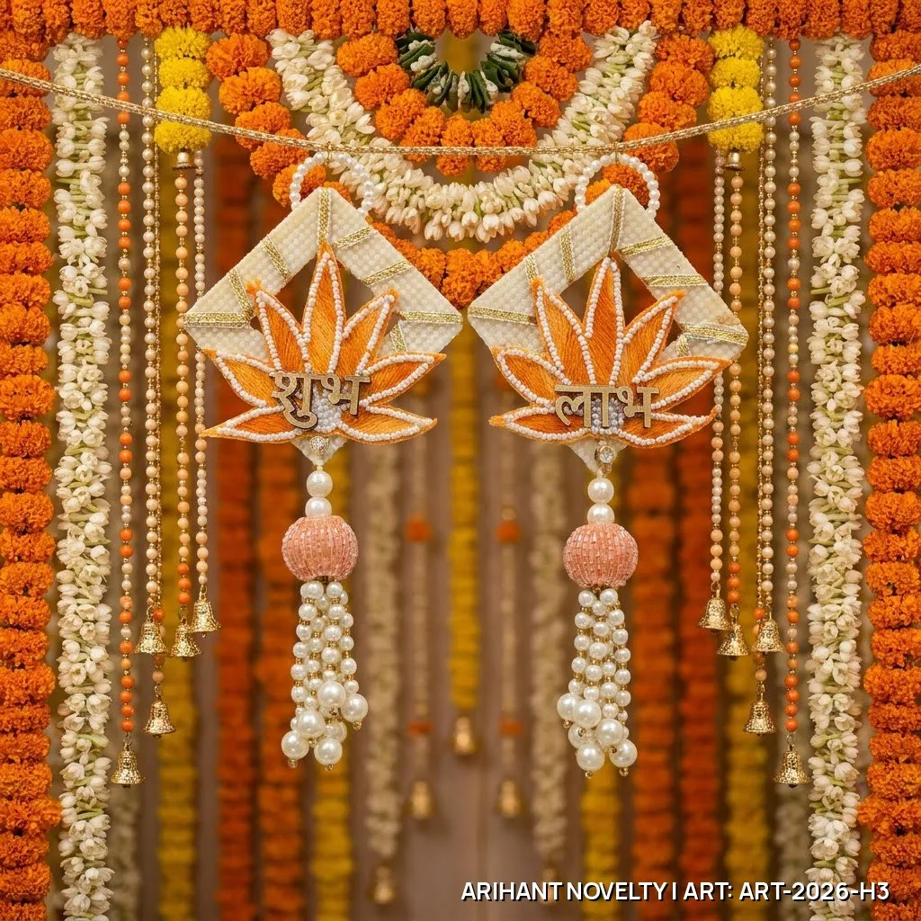 Shubh-Labh Lotus Hanging Pair – handmade Hangings rakhi from Bikaner by Arihant Novelty