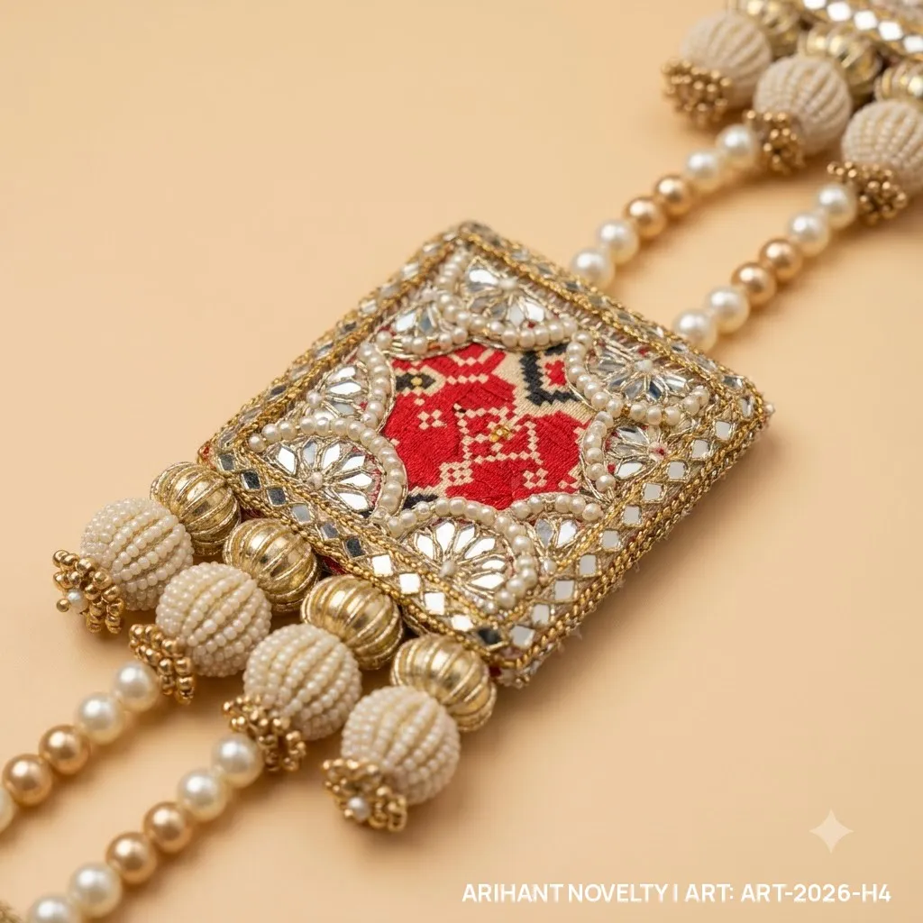 Reversible Three-Tier Square Medallion Hanging Pair – handmade Hangings rakhi from Bikaner by Arihant Novelty
