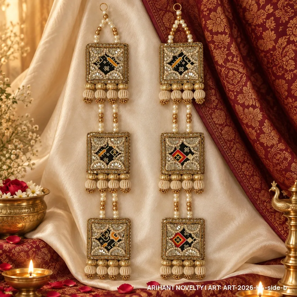 Reversible Three-Tier Square Medallion Hanging Pair – handmade Hangings rakhi from Bikaner by Arihant Novelty