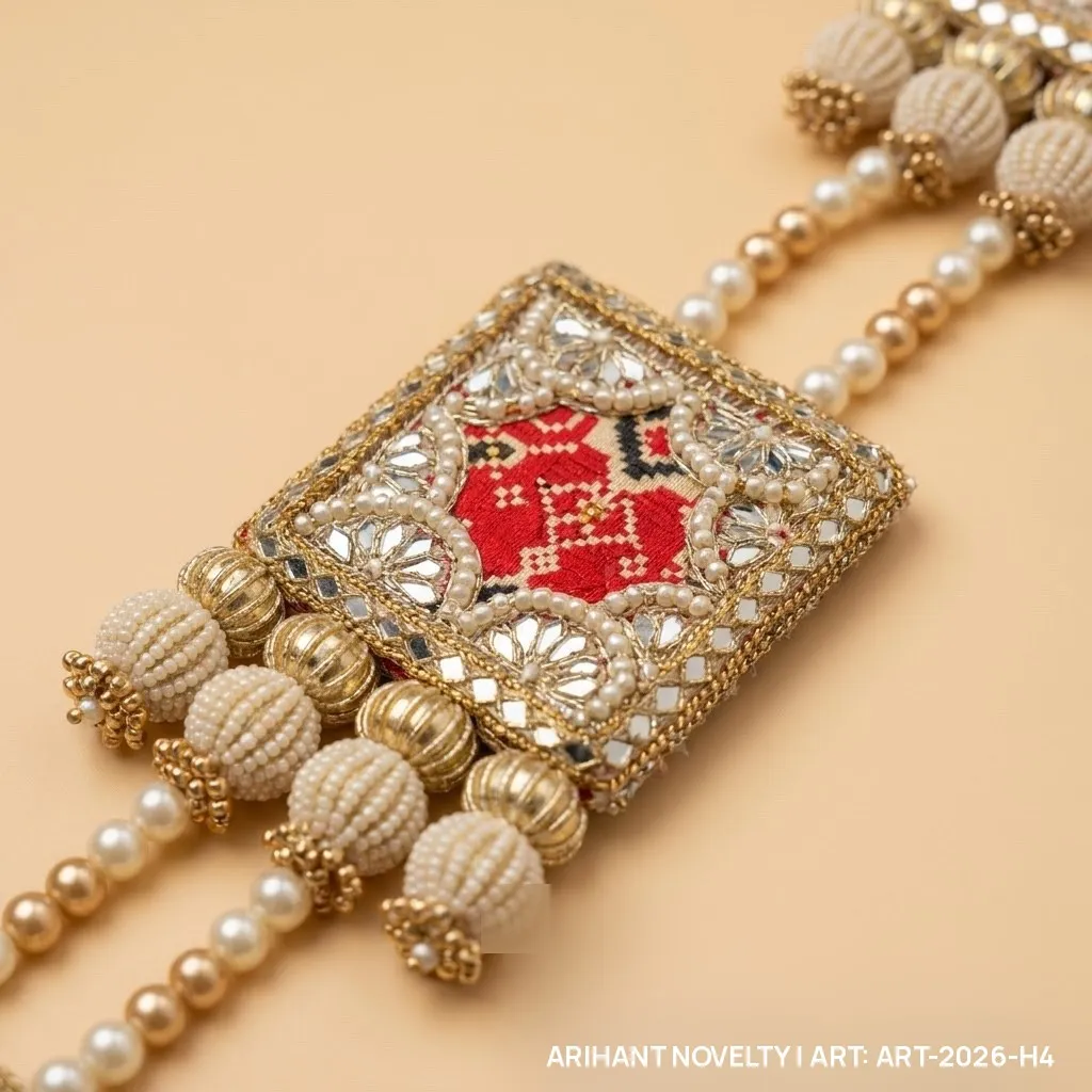 Reversible Three-Tier Square Medallion Hanging Pair – handmade Hangings rakhi from Bikaner by Arihant Novelty