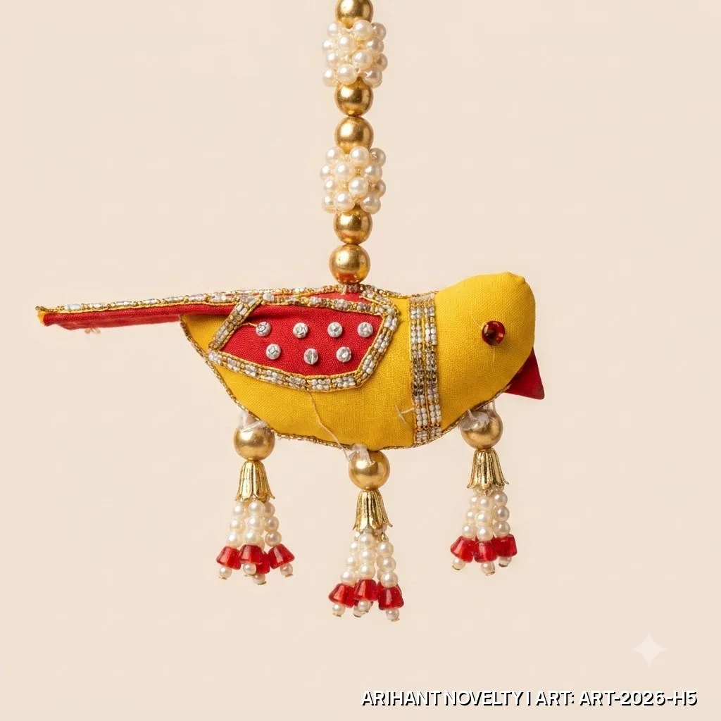 Yellow Bird Pearl Tassel Hanging Pair – handmade Hangings rakhi from Bikaner by Arihant Novelty