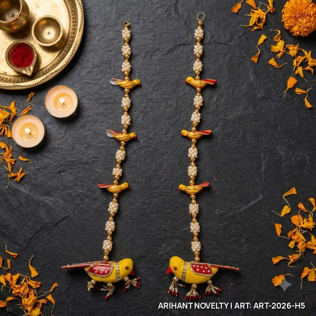 Yellow Bird Pearl Tassel Hanging Pair – handmade Hangings rakhi from Bikaner by Arihant Novelty