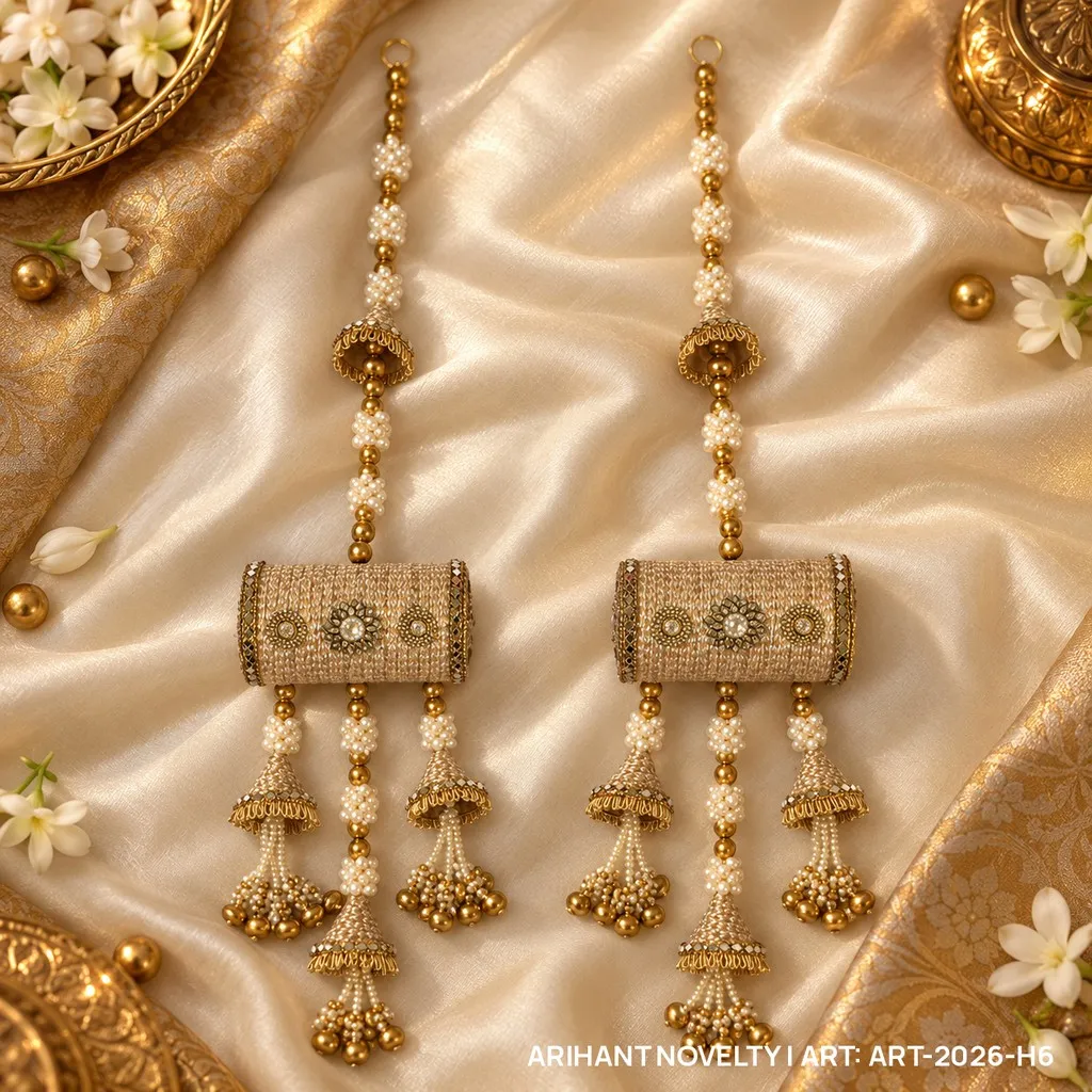 Golden Zari Drum Tassel Hanging Pair – handmade Hangings rakhi from Bikaner by Arihant Novelty