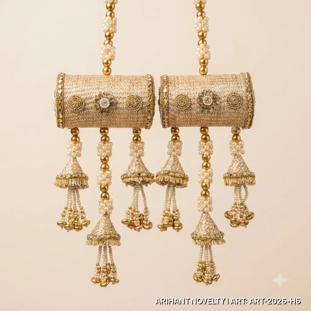 Golden Zari Drum Tassel Hanging Pair – handmade Hangings rakhi from Bikaner by Arihant Novelty