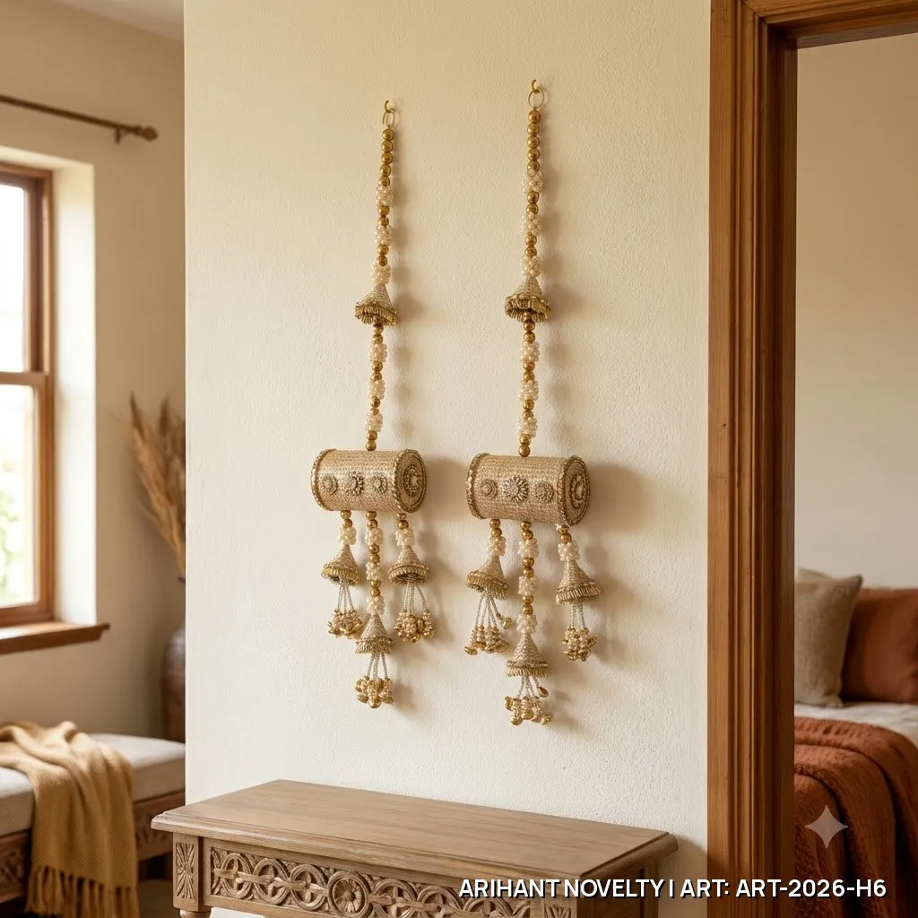 Golden Zari Drum Tassel Hanging Pair – handmade Hangings rakhi from Bikaner by Arihant Novelty
