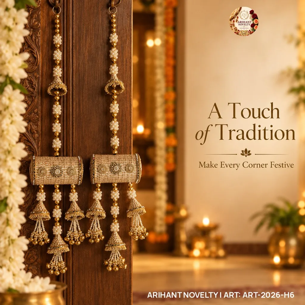 Golden Zari Drum Tassel Hanging Pair – handmade Hangings rakhi from Bikaner by Arihant Novelty