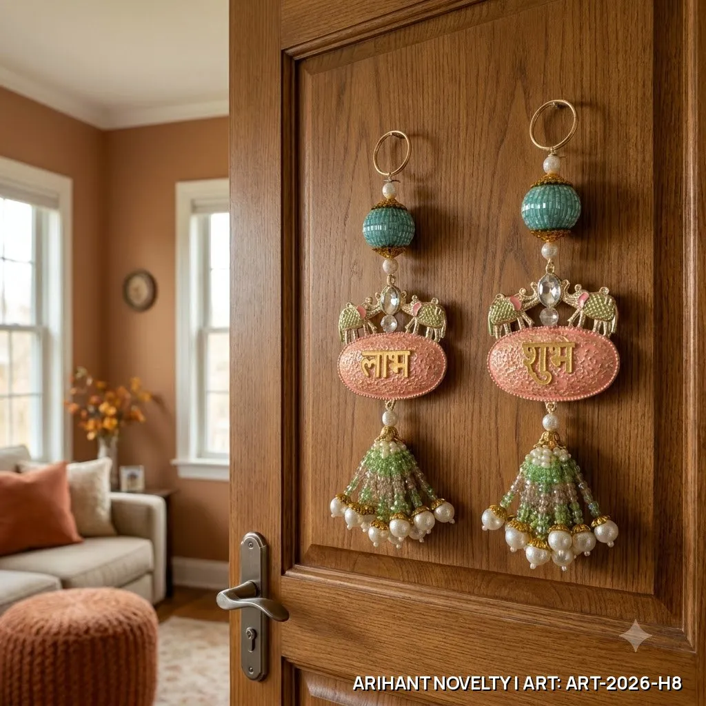 Shubh-Labh Elephant Meenakari Hanging Pair – handmade Hangings rakhi from Bikaner by Arihant Novelty