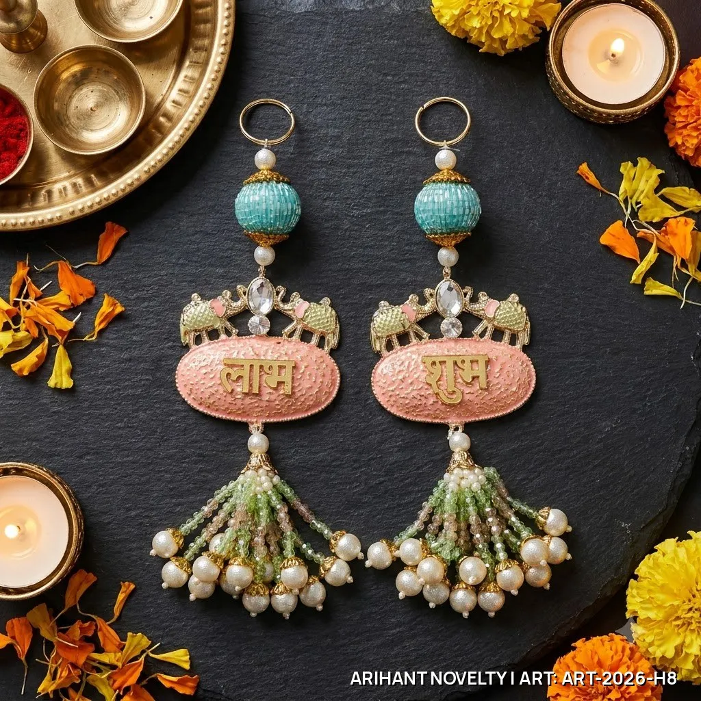 Shubh-Labh Elephant Meenakari Hanging Pair – handmade Hangings rakhi from Bikaner by Arihant Novelty