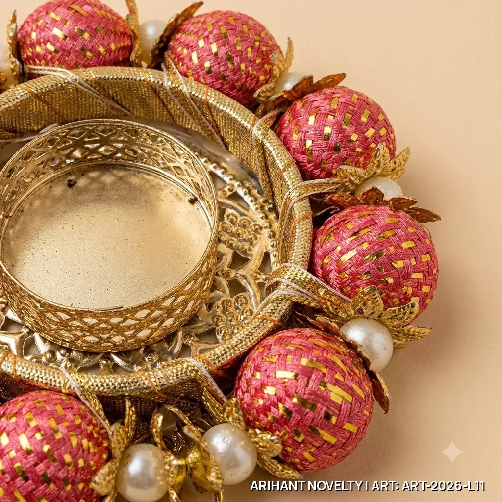 Coral Bead Cluster Tea-Light Holder Pair – handmade Tea Light Holder rakhi from Bikaner by Arihant Novelty