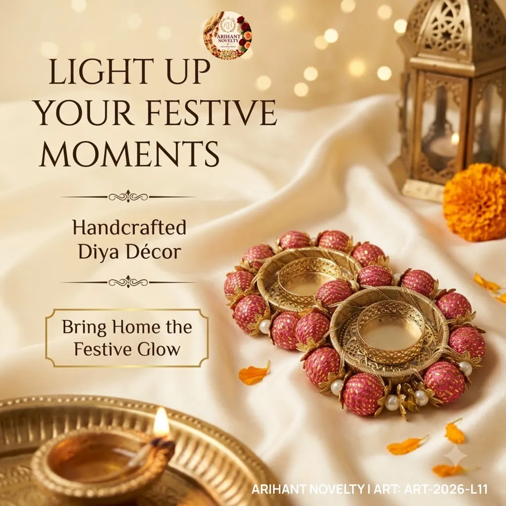 Coral Bead Cluster Tea-Light Holder Pair – handmade Tea Light Holder rakhi from Bikaner by Arihant Novelty