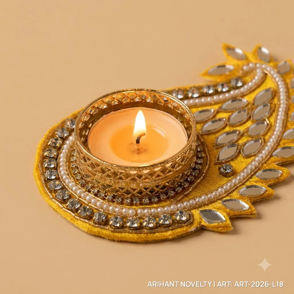Golden Mirror Paisley Tea-Light Holder Pair