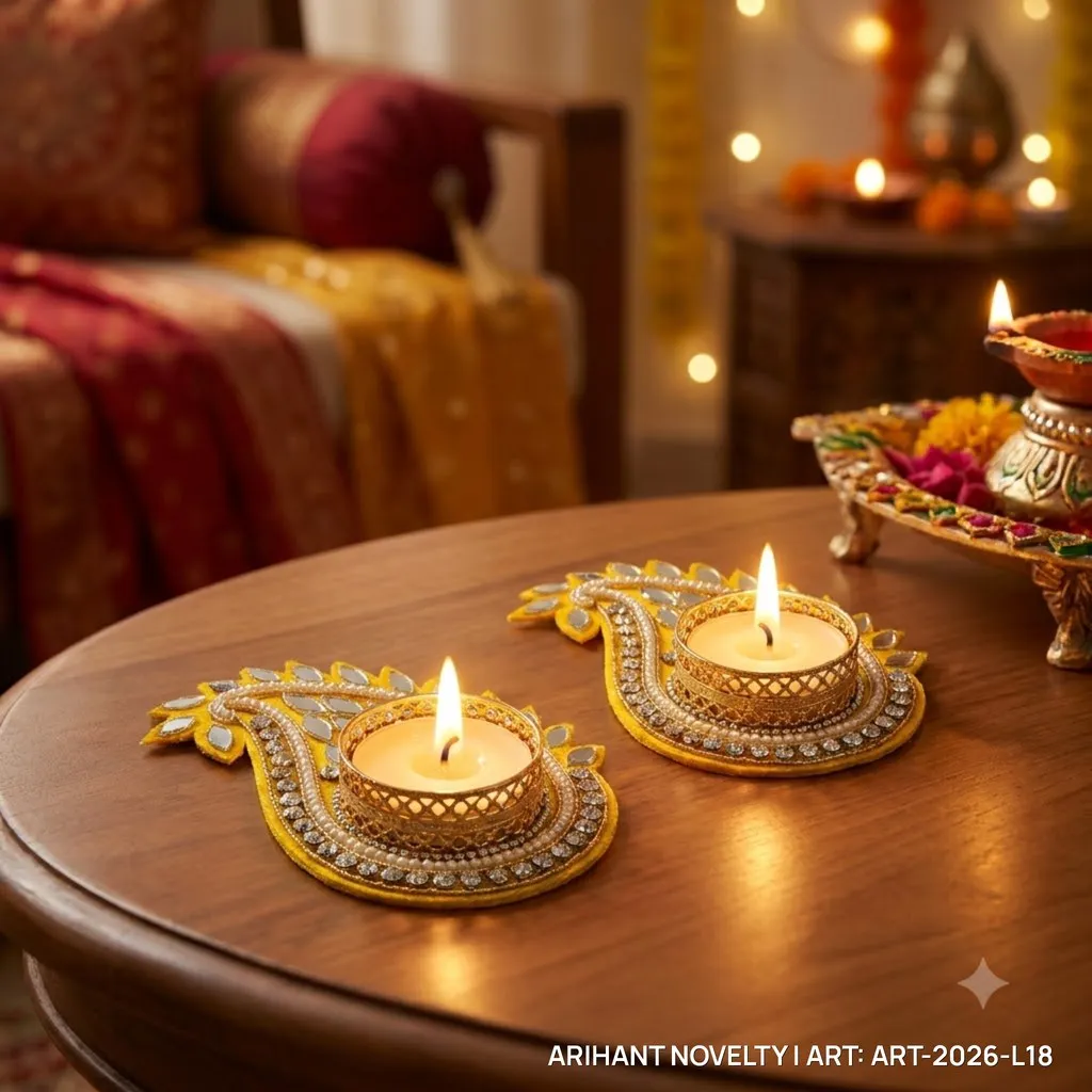 Golden Mirror Paisley Tea-Light Holder Pair