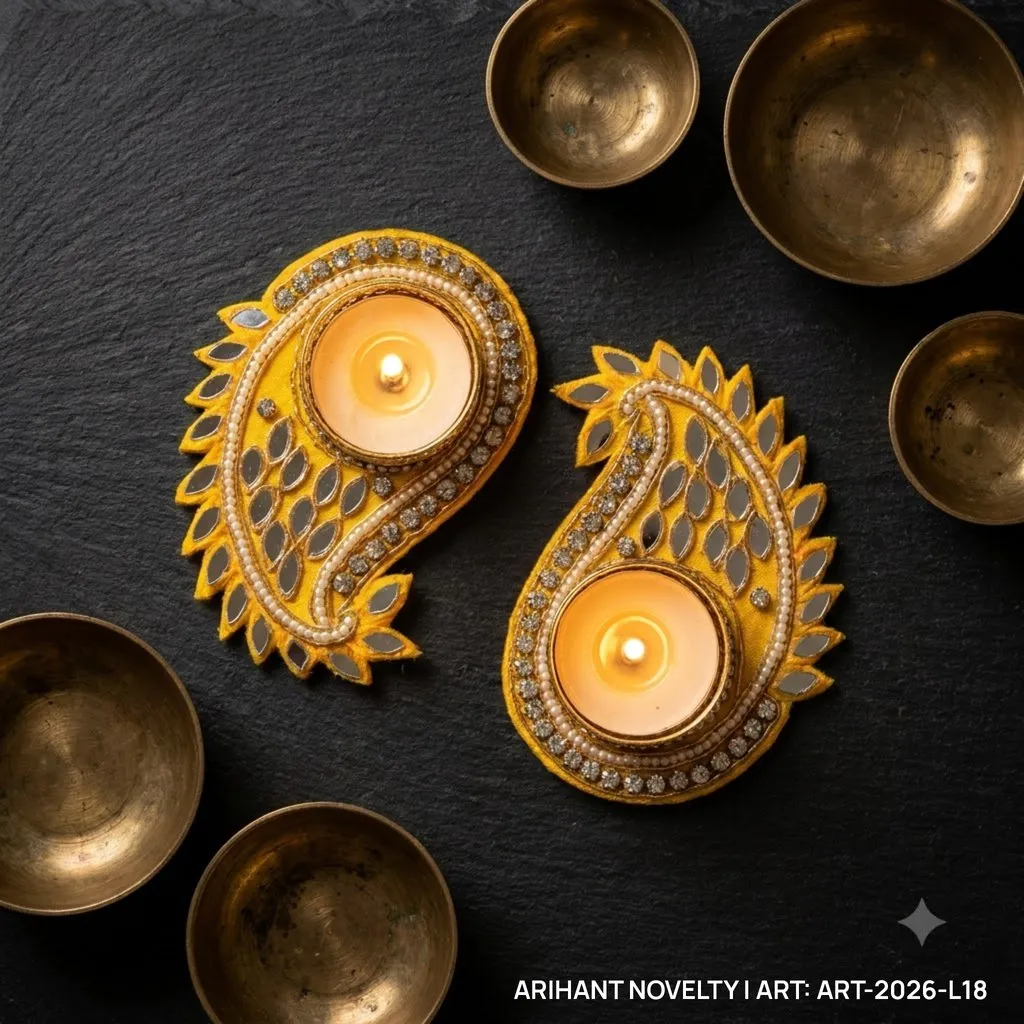Golden Mirror Paisley Tea-Light Holder Pair
