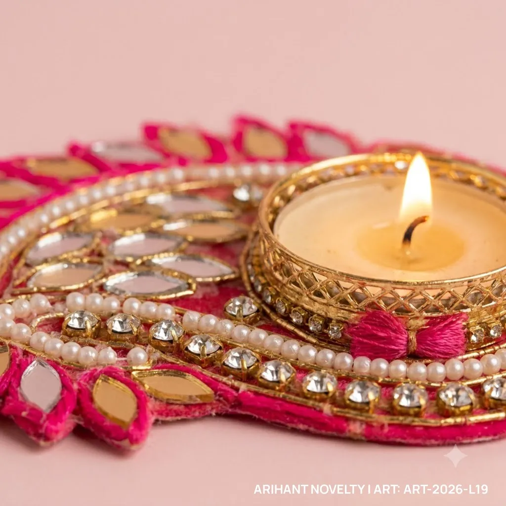 Pink Mirror Paisley Tea-Light Holder Pair