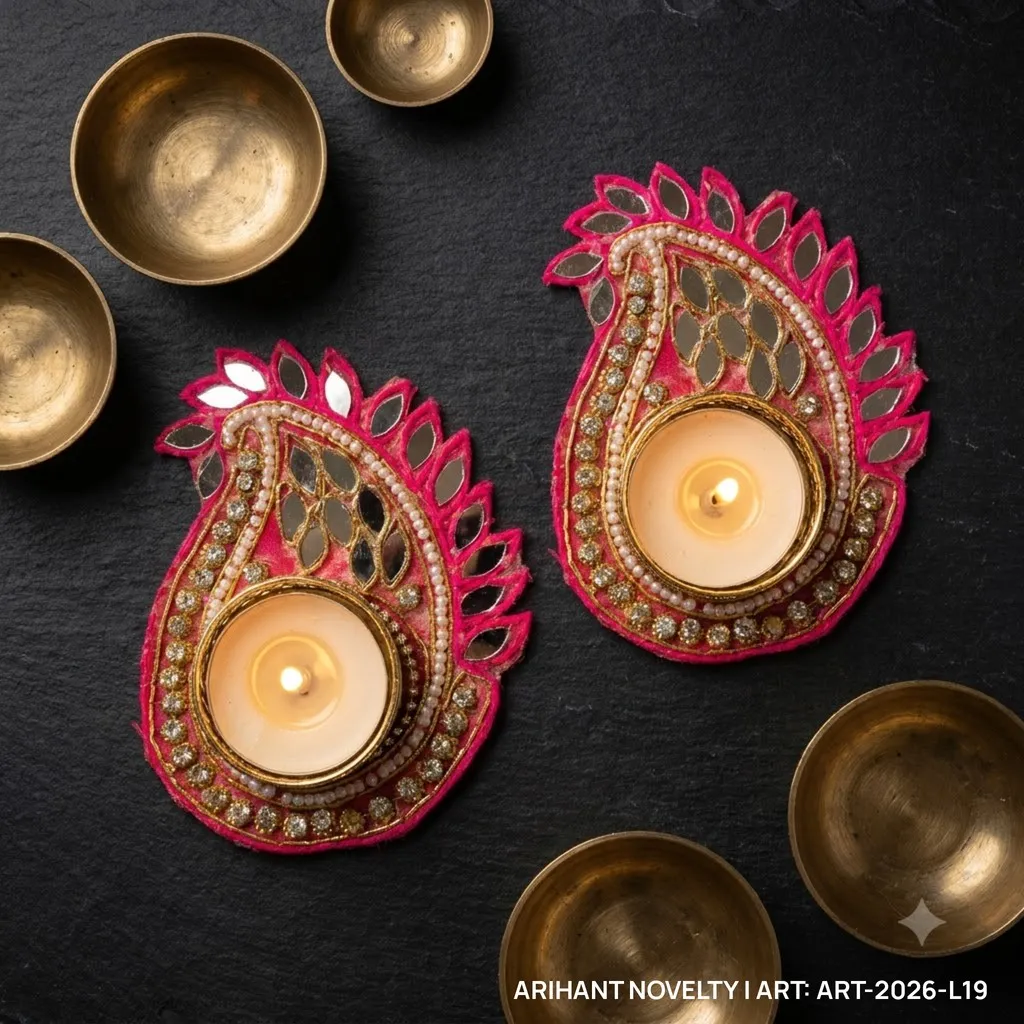 Pink Mirror Paisley Tea-Light Holder Pair