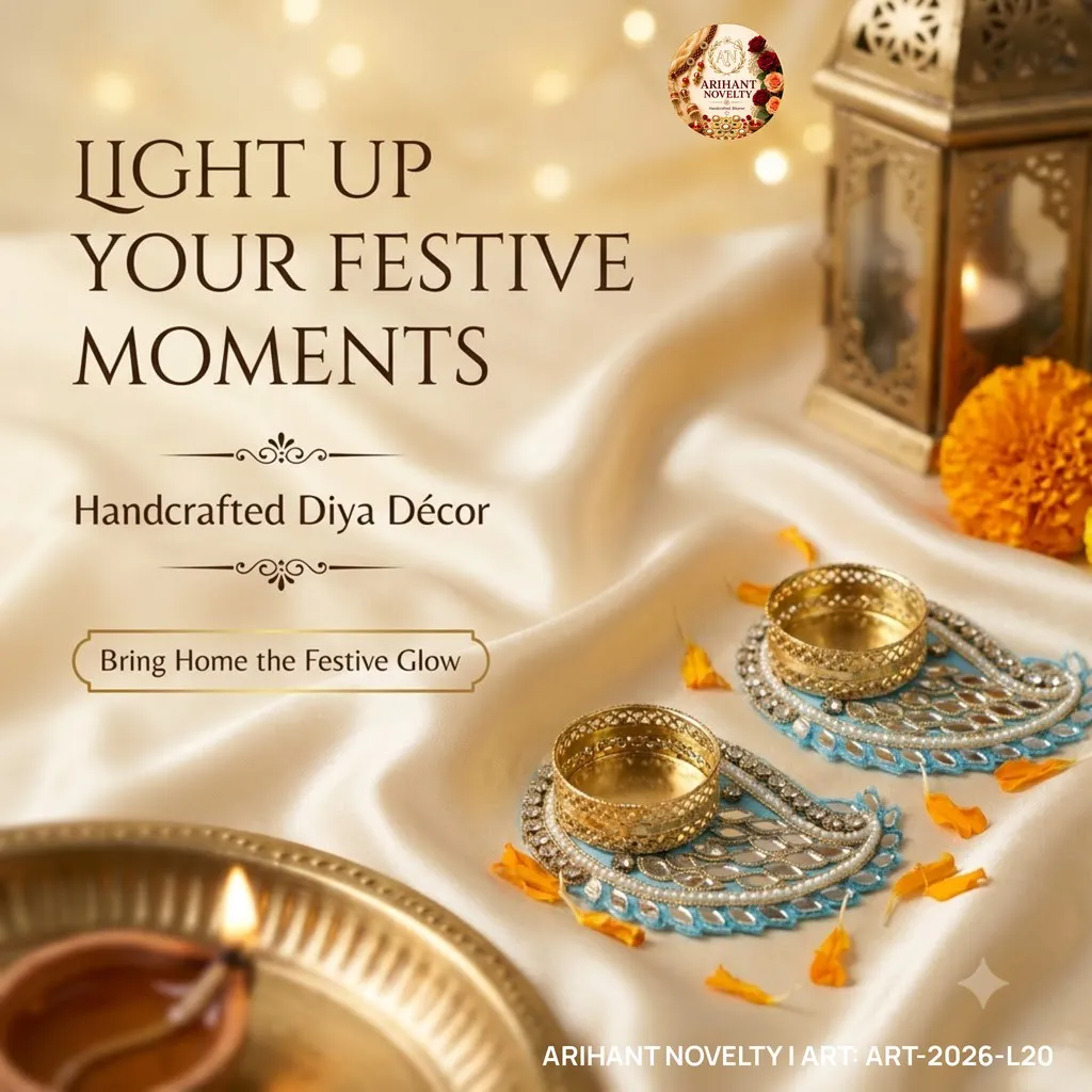 Sky Blue Mirror Paisley Tea-Light Holder Pair – handmade Tea Light Holder rakhi from Bikaner by Arihant Novelty
