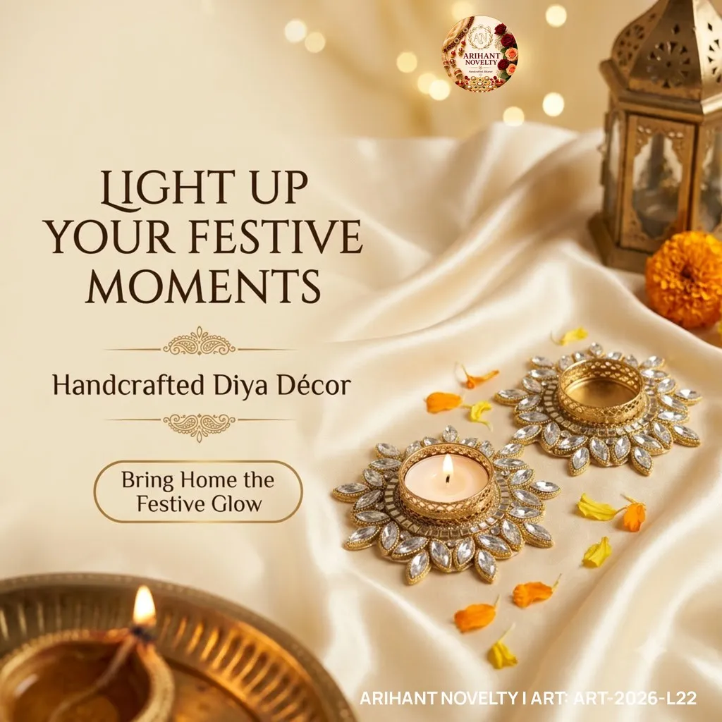 Silver Crystal Flower Tea-Light Holder Pair – handmade Tea Light Holder rakhi from Bikaner by Arihant Novelty