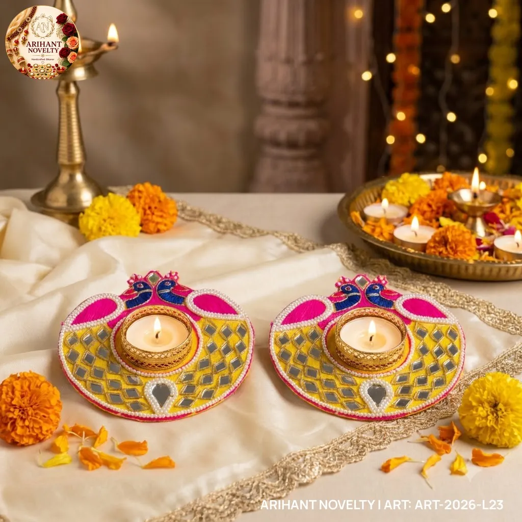 Peacock Mirror Tea-Light Holder Pair