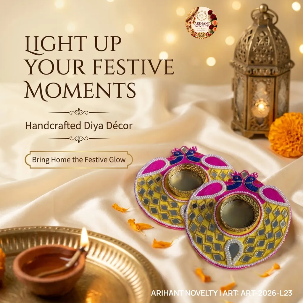 Peacock Mirror Tea-Light Holder Pair