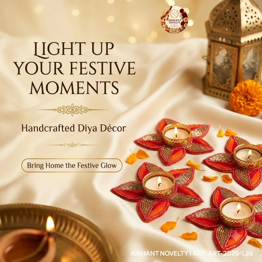 Red Zari Star Tea-Light Holder, Set of 4 – handmade Tea Light Holder rakhi from Bikaner by Arihant Novelty