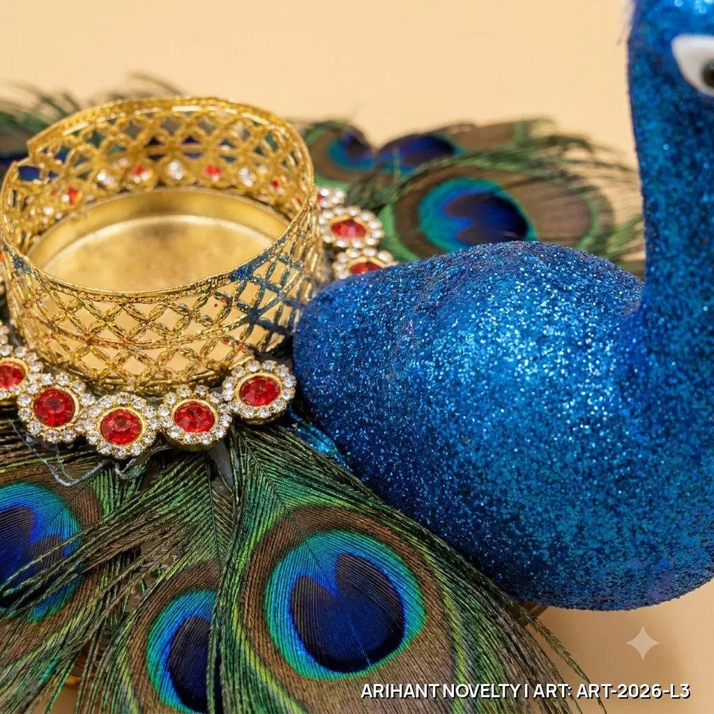 Blue Peacock Tea-Light Holder Pair – handmade Tea Light Holder rakhi from Bikaner by Arihant Novelty