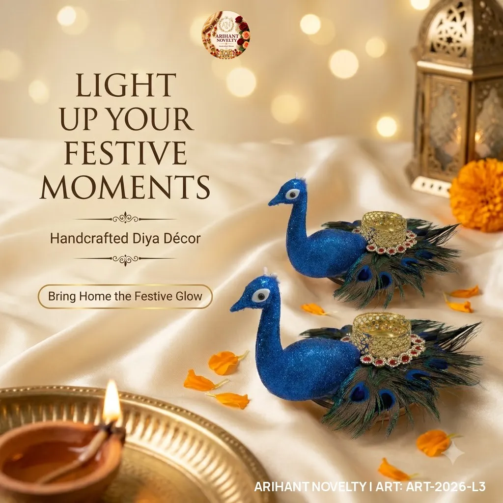 Blue Peacock Tea-Light Holder Pair – handmade Tea Light Holder rakhi from Bikaner by Arihant Novelty