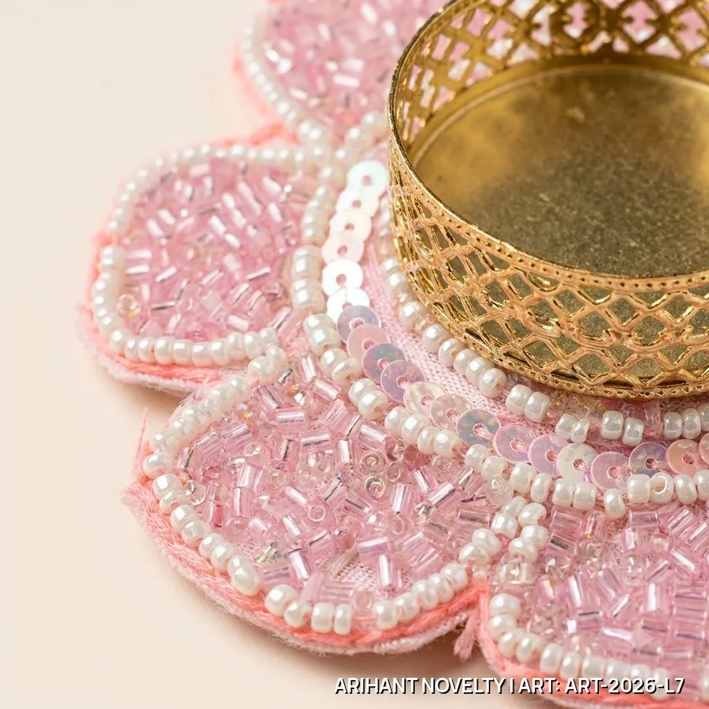Pink Sequin Pearl Tea-Light Holder Set of 4 – handmade Tea Light Holder rakhi from Bikaner by Arihant Novelty