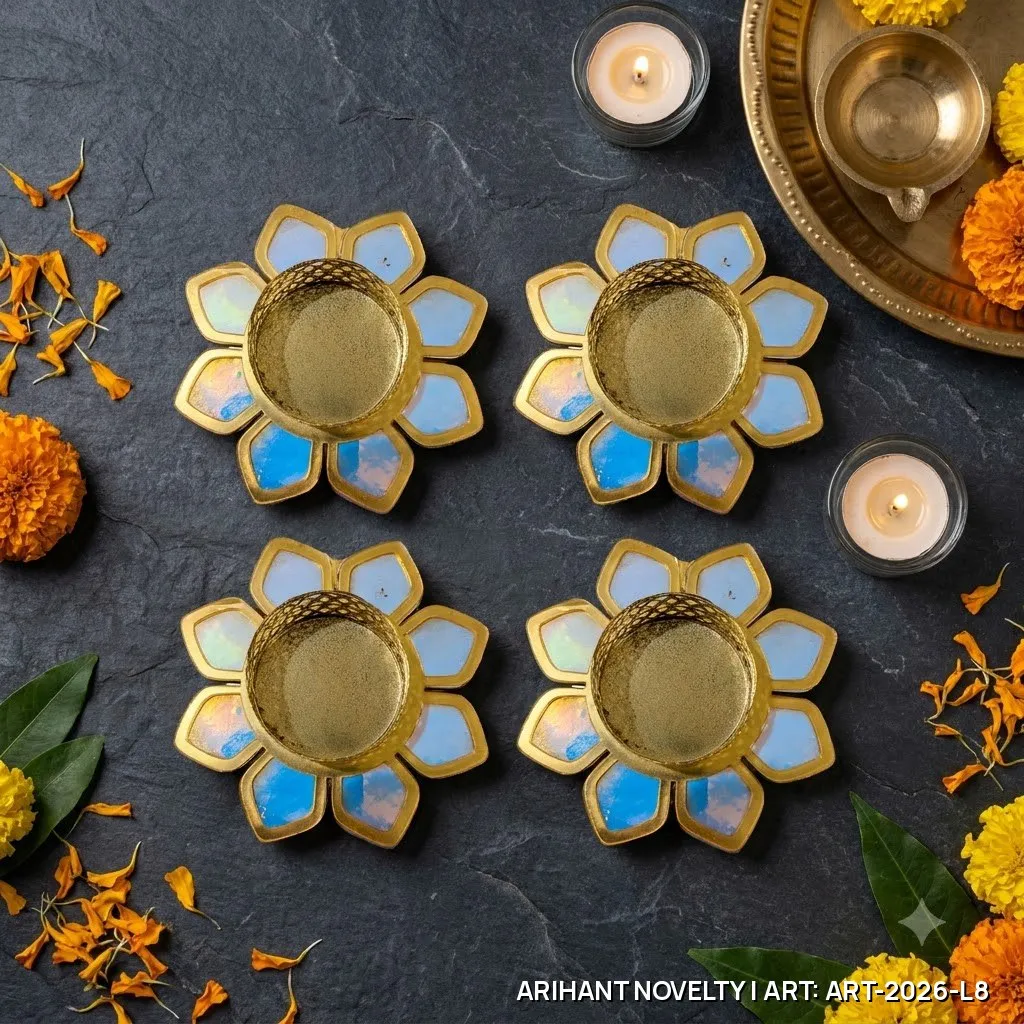 Iridescent Petal Tea-Light Holder Set of 4 – handmade Tea Light Holder rakhi from Bikaner by Arihant Novelty