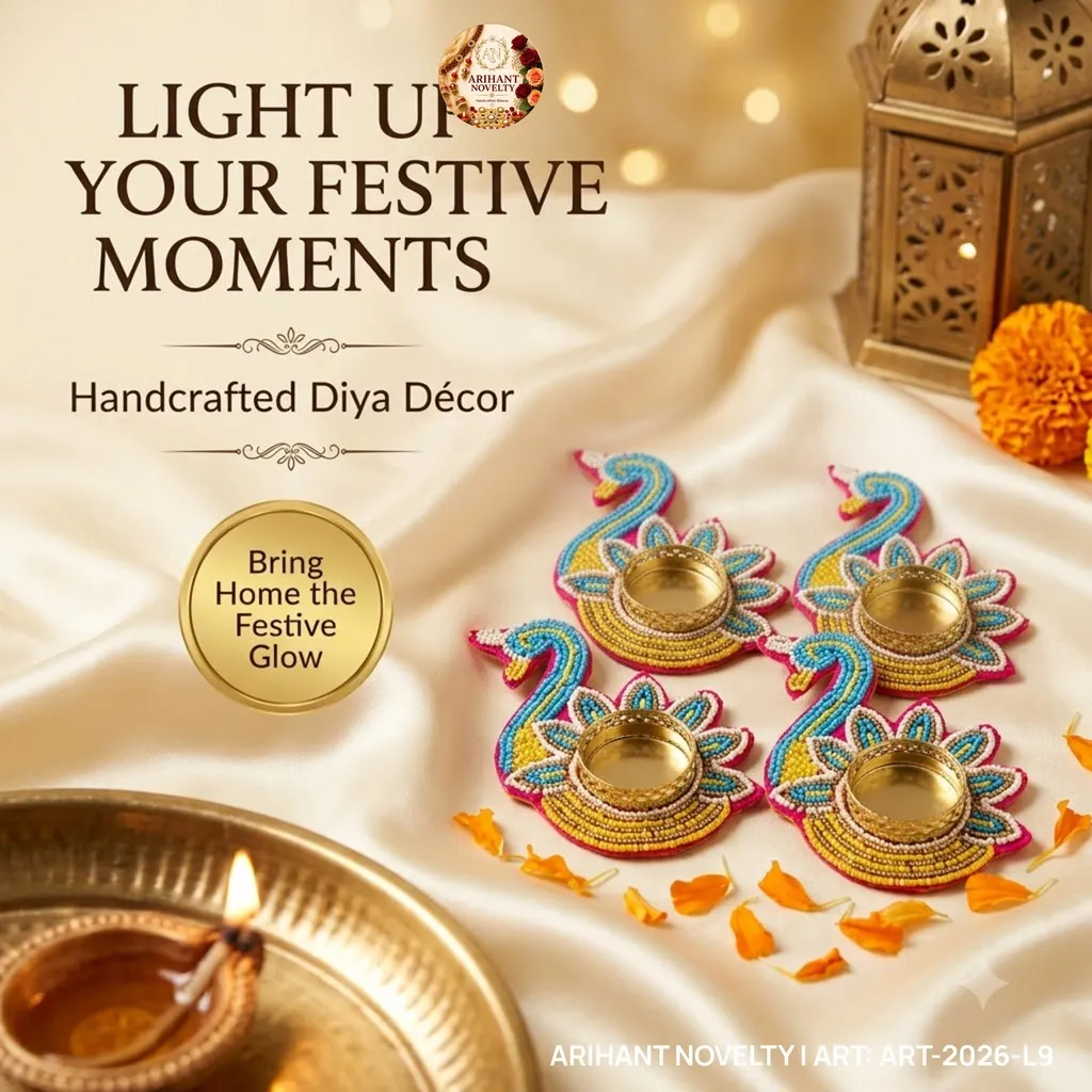 Beaded Peacock Tea-Light Holder Set of 4 – handmade Tea Light Holder rakhi from Bikaner by Arihant Novelty