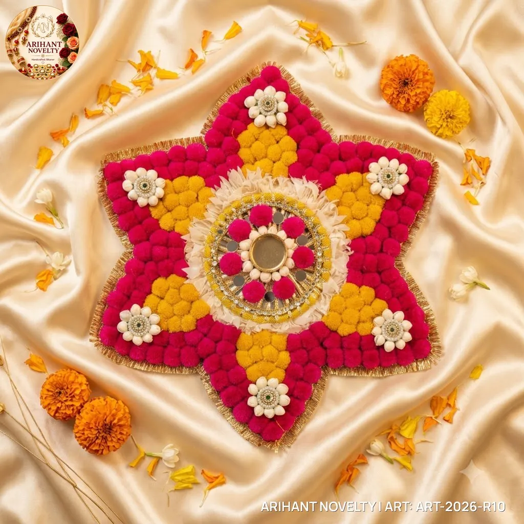 Pom-Pom Star Rangoli – handmade Rangoli rakhi from Bikaner by Arihant Novelty