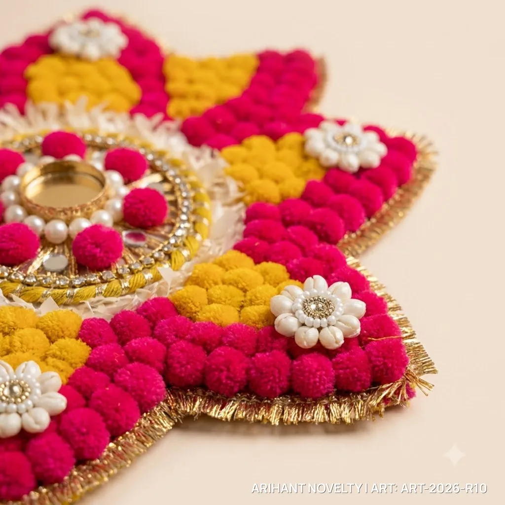 Pom-Pom Star Rangoli – handmade Rangoli rakhi from Bikaner by Arihant Novelty