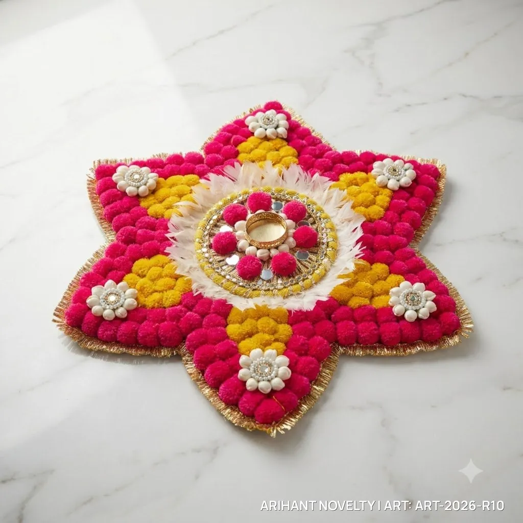 Pom-Pom Star Rangoli – handmade Rangoli rakhi from Bikaner by Arihant Novelty