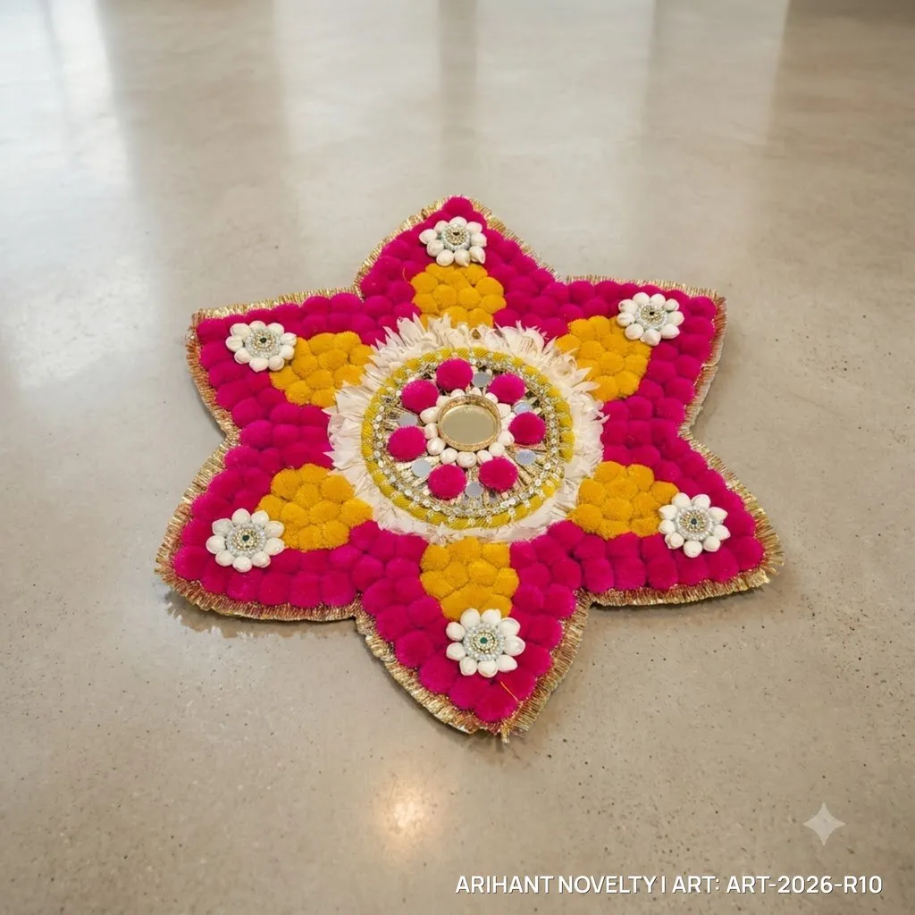 Pom-Pom Star Rangoli – handmade Rangoli rakhi from Bikaner by Arihant Novelty