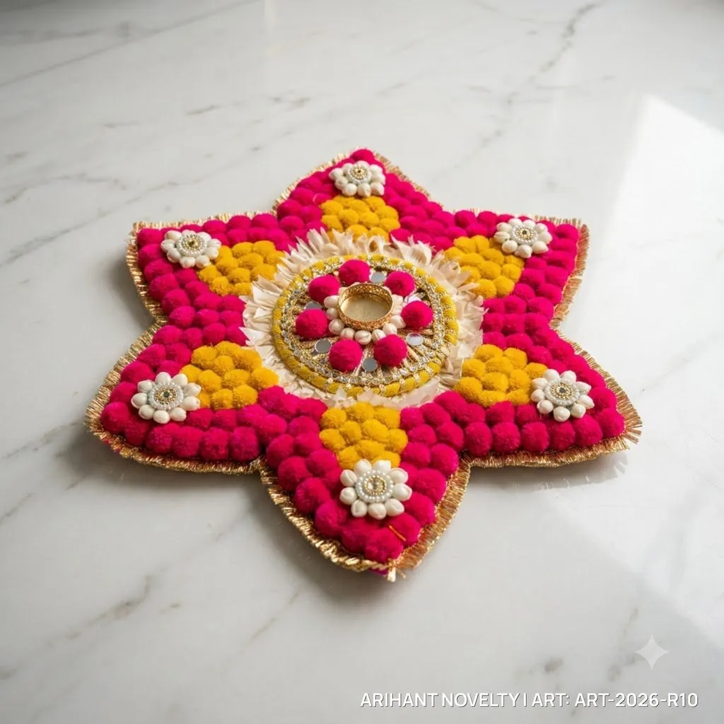 Pom-Pom Star Rangoli – handmade Rangoli rakhi from Bikaner by Arihant Novelty