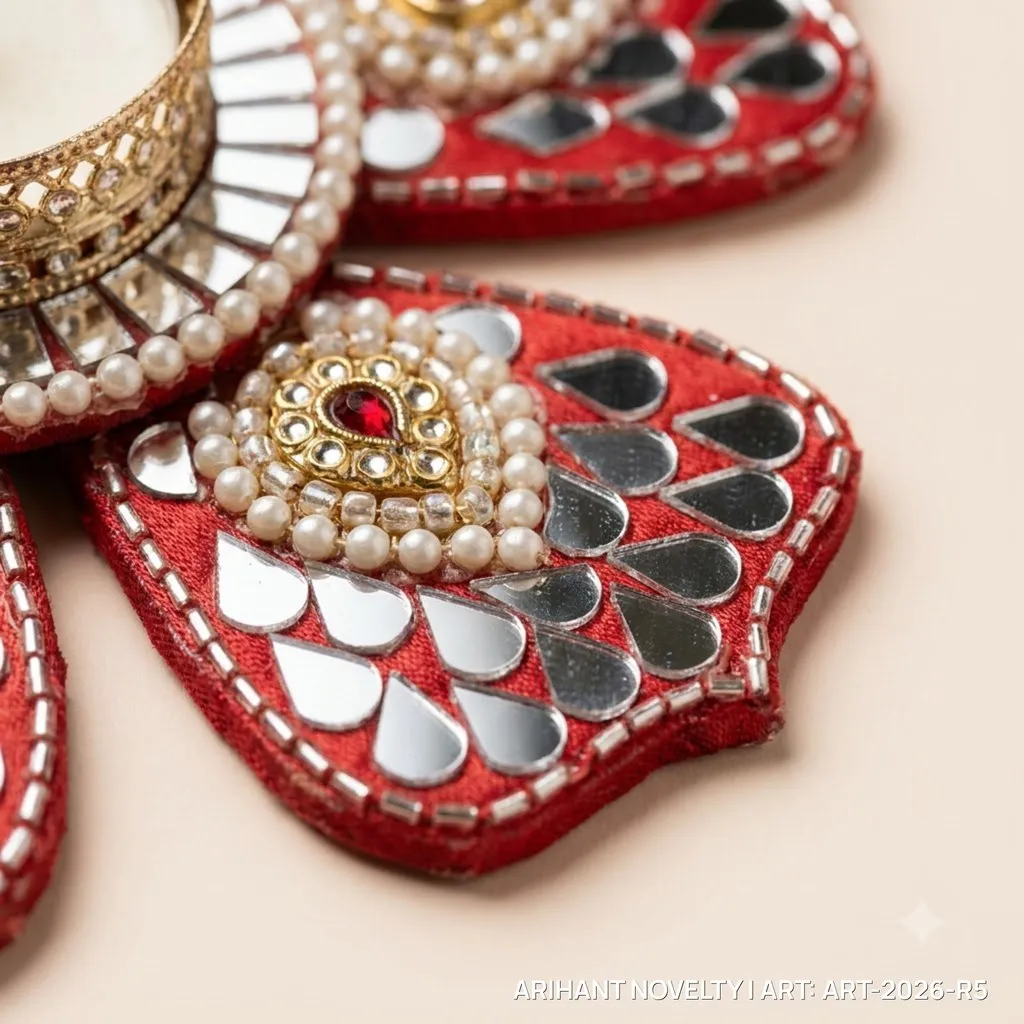 Red Lippan Mirror Rangoli Set – handmade Rangoli rakhi from Bikaner by Arihant Novelty