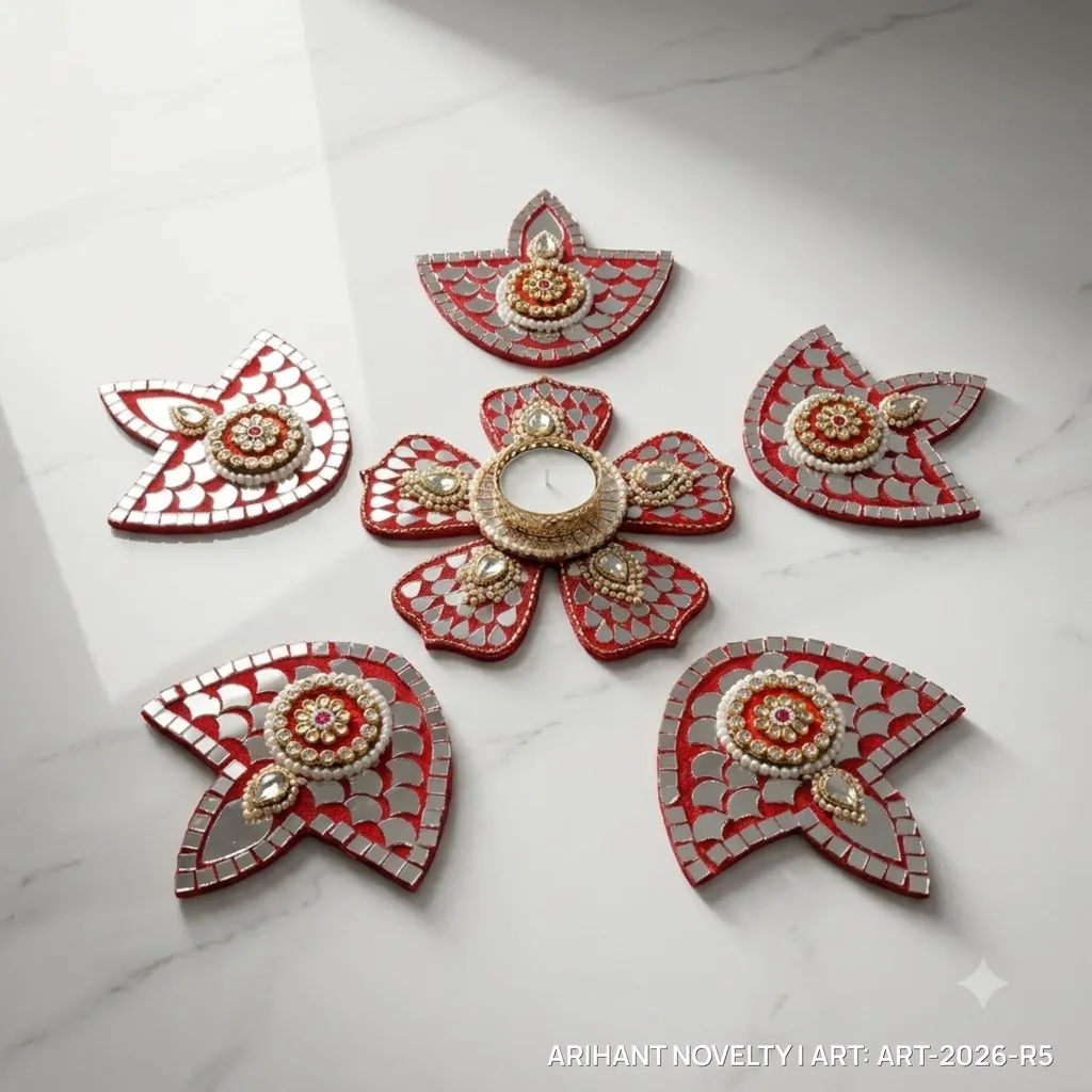 Red Lippan Mirror Rangoli Set – handmade Rangoli rakhi from Bikaner by Arihant Novelty