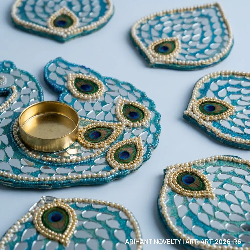 Peacock Lippan Mirror Rangoli Set – handmade Rangoli rakhi from Bikaner by Arihant Novelty