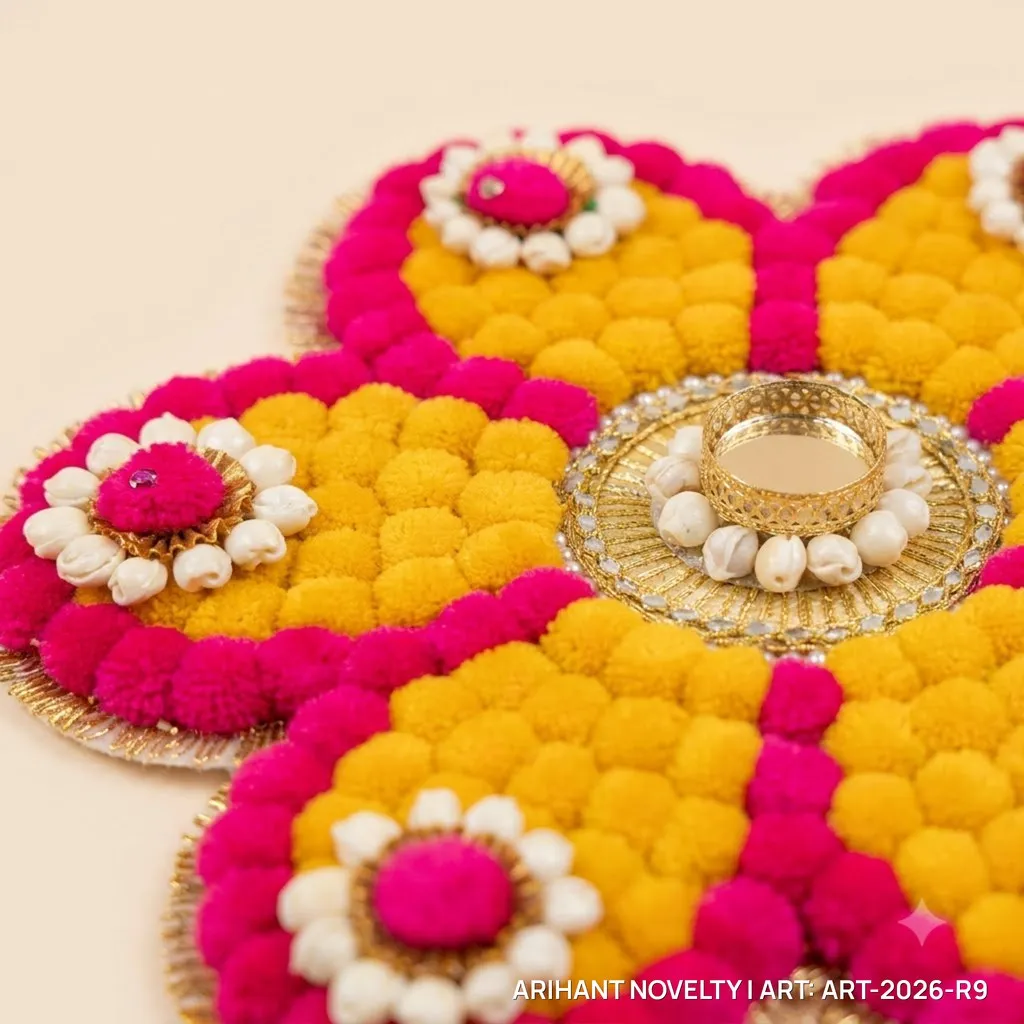 Pom-Pom Flower Rangoli – handmade Rangoli rakhi from Bikaner by Arihant Novelty