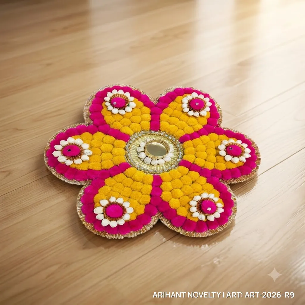 Pom-Pom Flower Rangoli – handmade Rangoli rakhi from Bikaner by Arihant Novelty