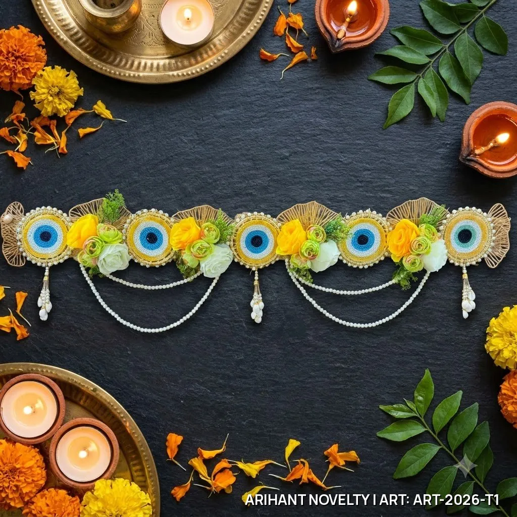 Marigold & Evil Eye Pearl Toran – handmade Toran rakhi from Bikaner by Arihant Novelty