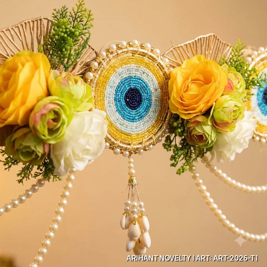 Marigold & Evil Eye Pearl Toran – handmade Toran rakhi from Bikaner by Arihant Novelty