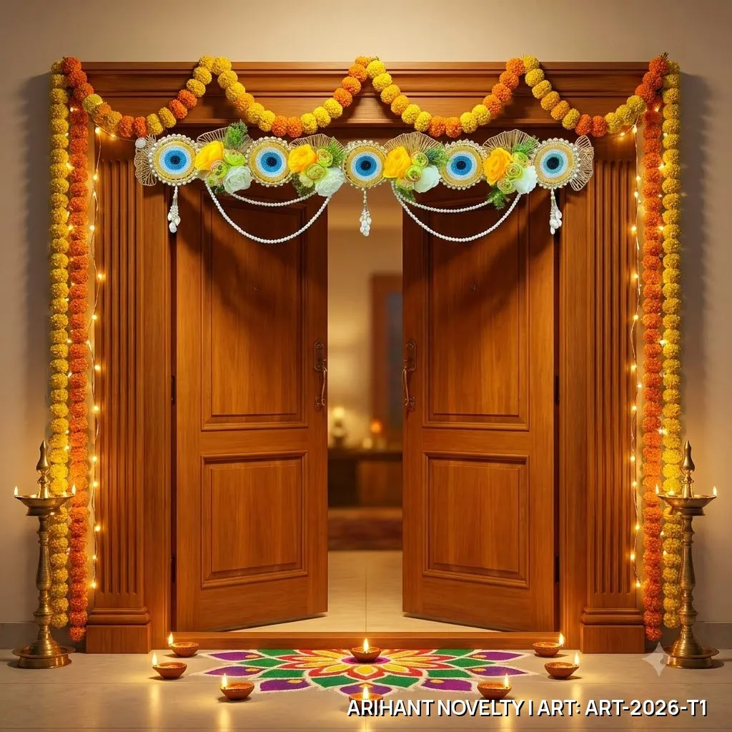 Marigold & Evil Eye Pearl Toran – handmade Toran rakhi from Bikaner by Arihant Novelty